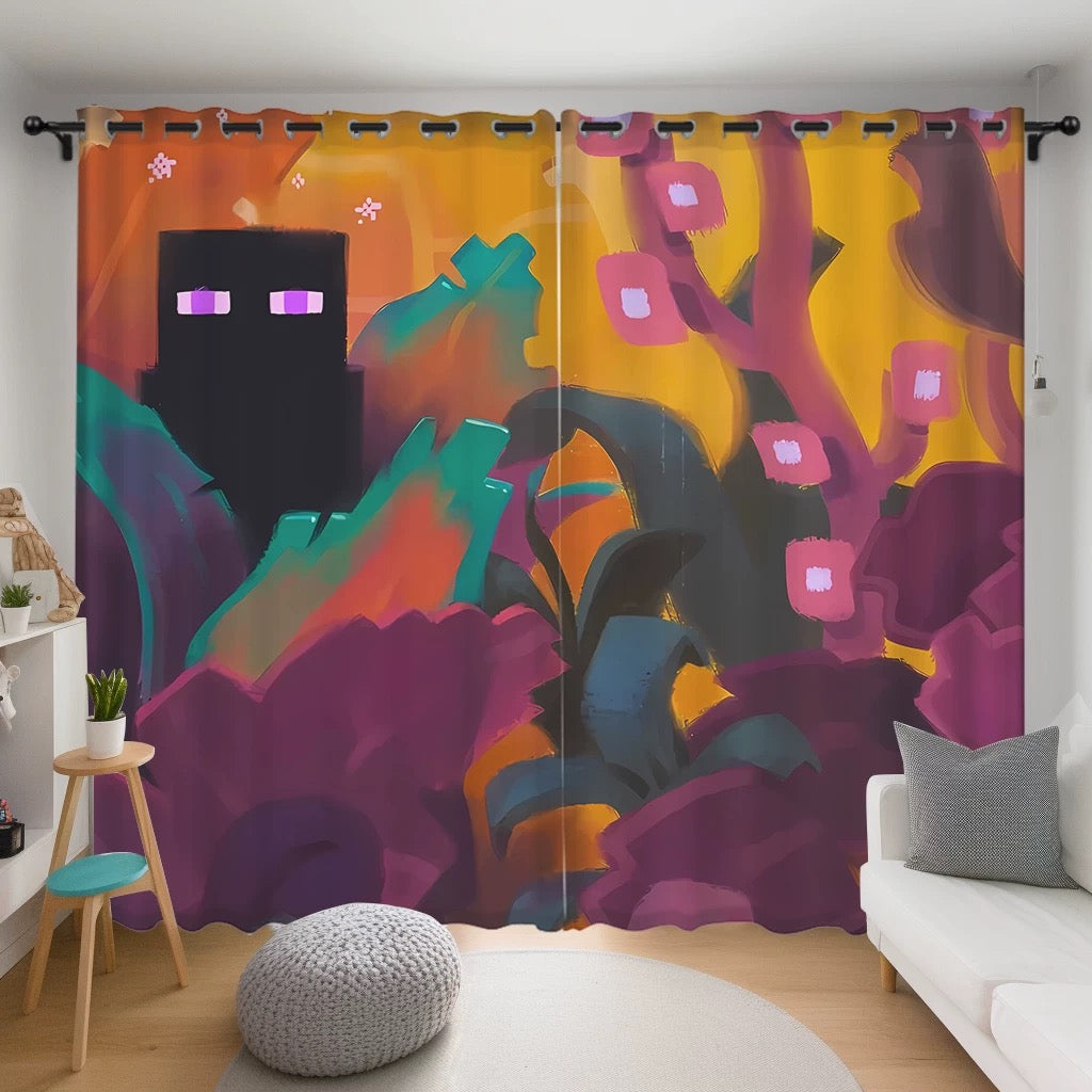 Game Minecraft Blackout Curtains Drapes for Window Treatment Set