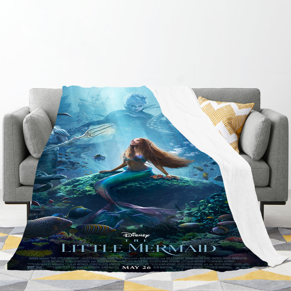 The Little Mermaid 3D Printed Plush Blanket Flannel Fleece Throw Warm Gift for Kids Adults Home Office