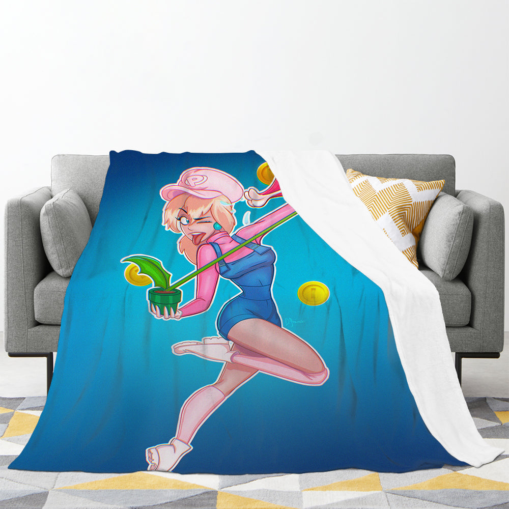 Mario Princess Peach 3D Printed Plush Blanket Flannel Fleece Throw