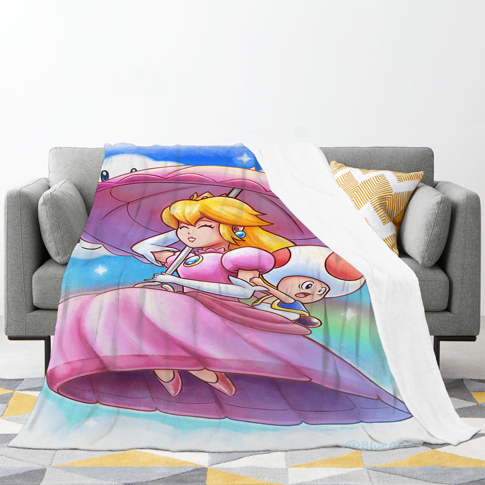 Mario Princess Peach 3D Printed Plush Blanket Flannel Fleece Throw