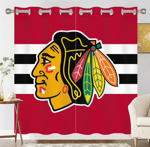 Chicago Hockey League Blackhawks Blackout Curtains Drapes For Window Treatment Set