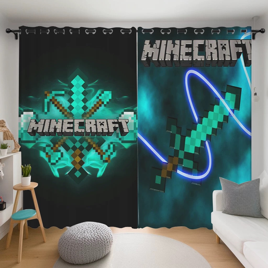 Minecraft Blackout Curtains Drapes for Window Treatment Set