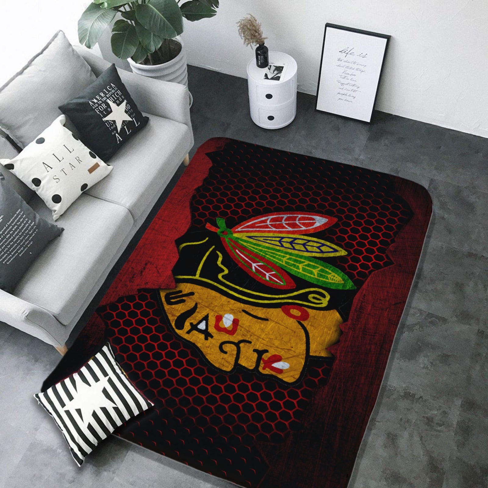 Chicago Hockey League Blackhawks Carpet Living Room Bedroom Mats Kitchen Bathroom Rugs