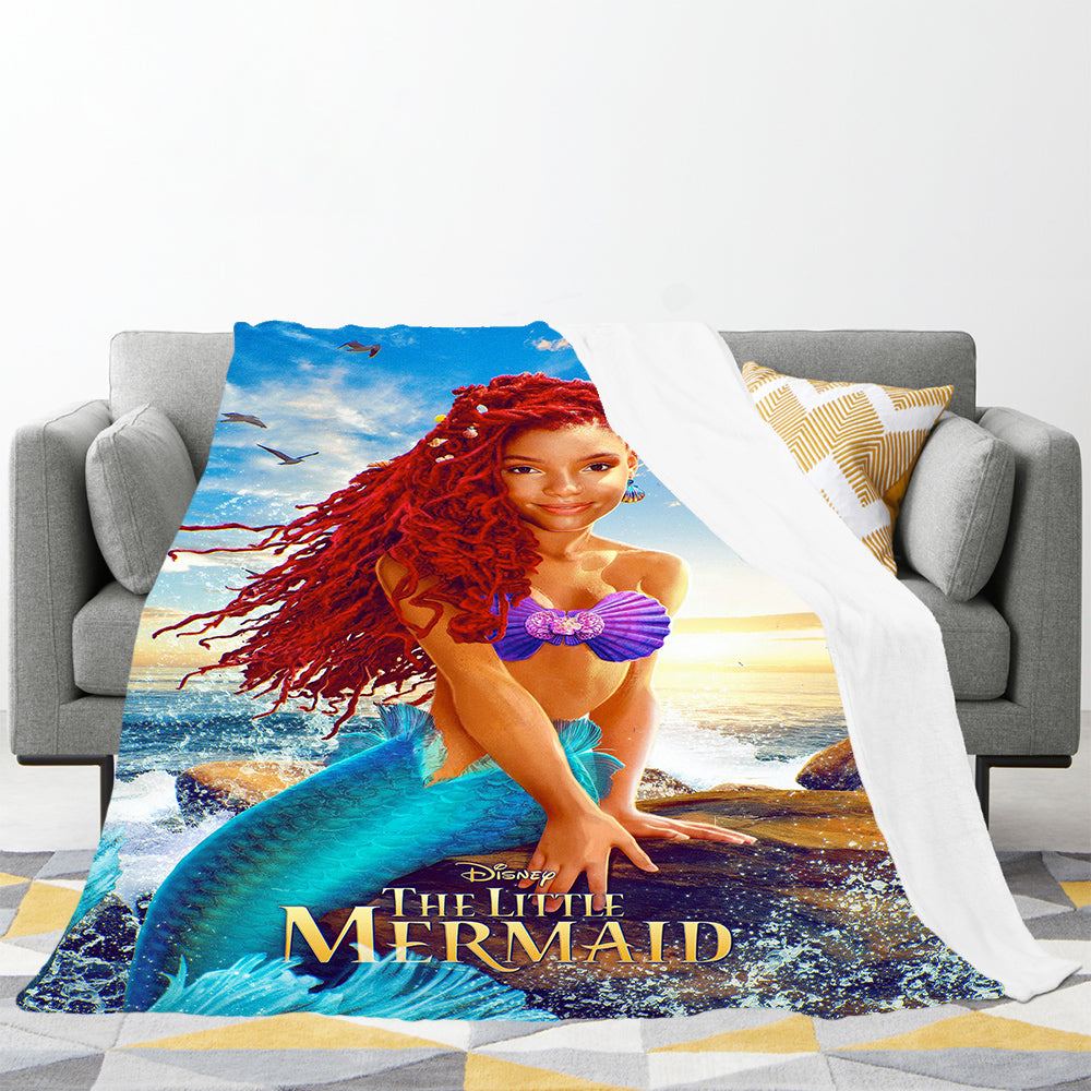 The Little Mermaid 3D Printed Plush Blanket Flannel Fleece Throw Warm Gift for Kids Adults Home Office