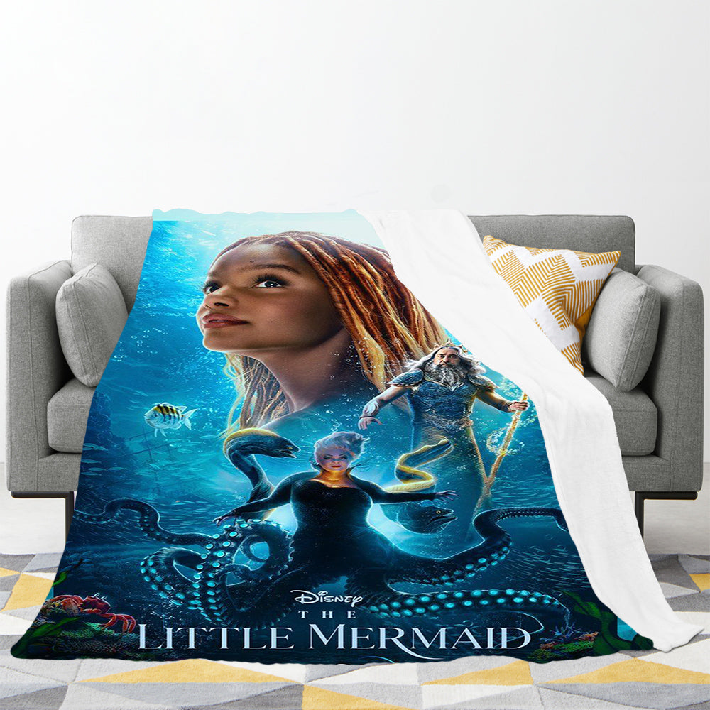 The Little Mermaid 3D Printed Plush Blanket Flannel Fleece Throw Warm Gift for Kids Adults Home Office