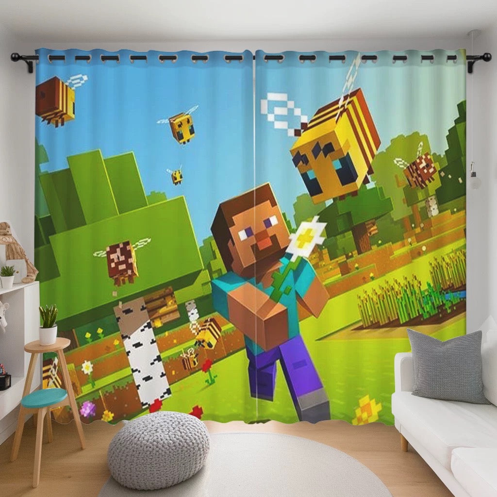 Game Minecraft Blackout Curtains Drapes for Window Treatment Set