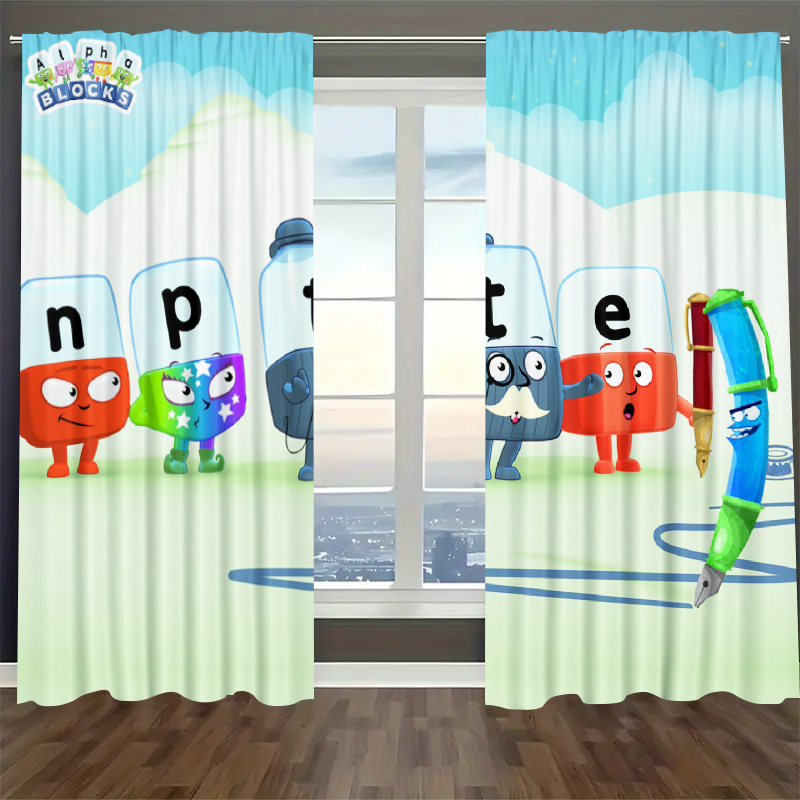 Alphablocks‌ Blackout Curtains Drapes For Window Treatment Set