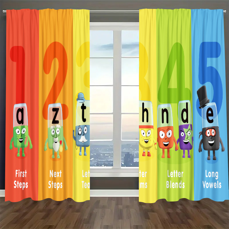Alphablocks‌ Blackout Curtains Drapes For Window Treatment Set
