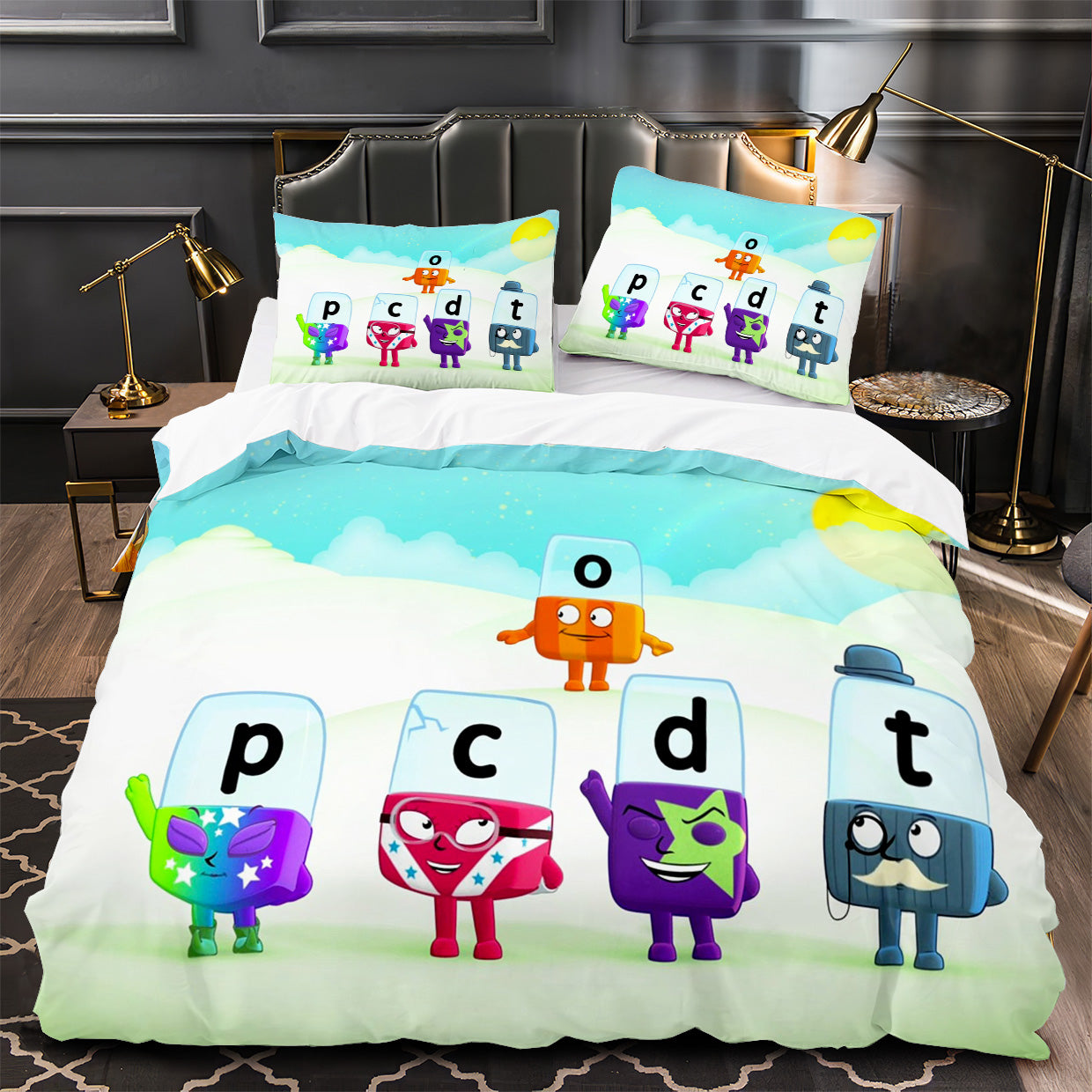 Alphablocks‌ Duvet Cover Quilt Case Pillowcase Bedding Set Without Filler