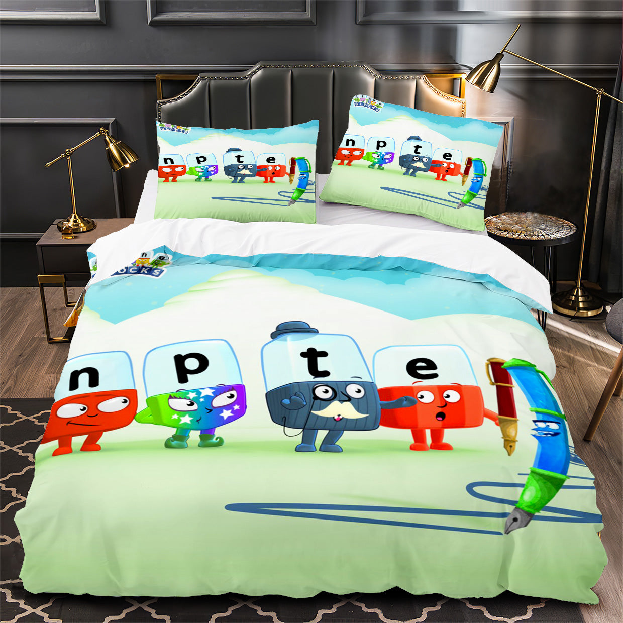 Alphablocks‌ Duvet Cover Quilt Case Pillowcase Bedding Set Without Filler