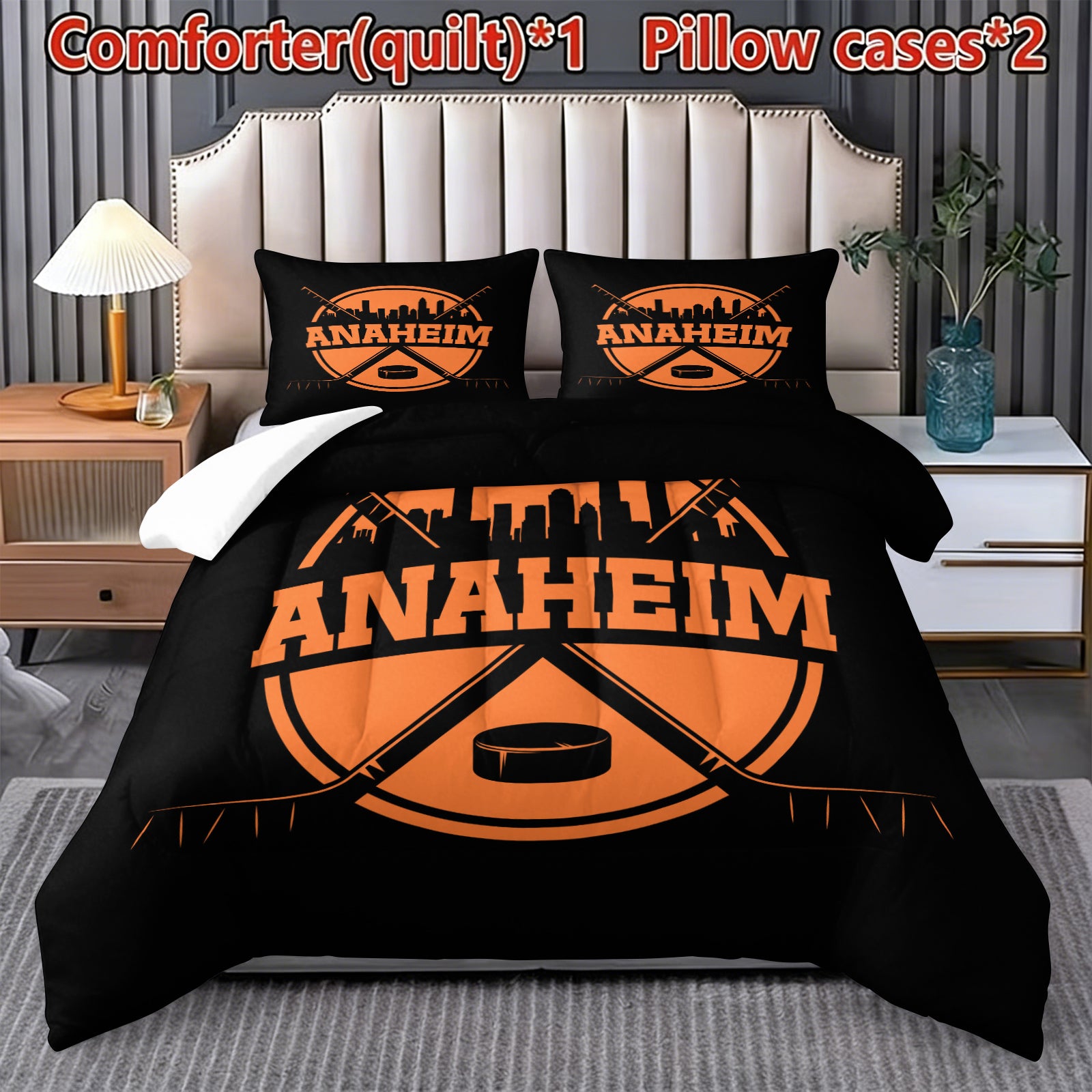 Anaheim Ducks Hockey League Comforter Pillowcase Sets Blanket All Season Reversible Quilted Duvet