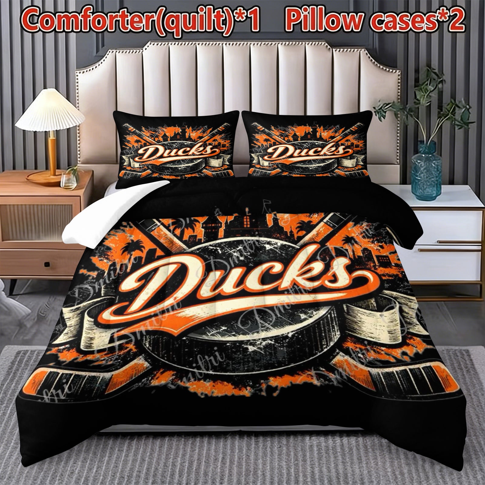 Anaheim Ducks Hockey League Comforter Pillowcase Sets Blanket All Season Reversible Quilted Duvet