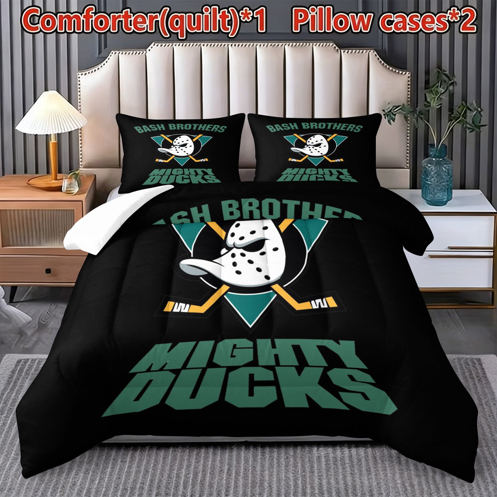 Anaheim Ducks Hockey League Comforter Pillowcase Sets Blanket All Season Reversible Quilted Duvet