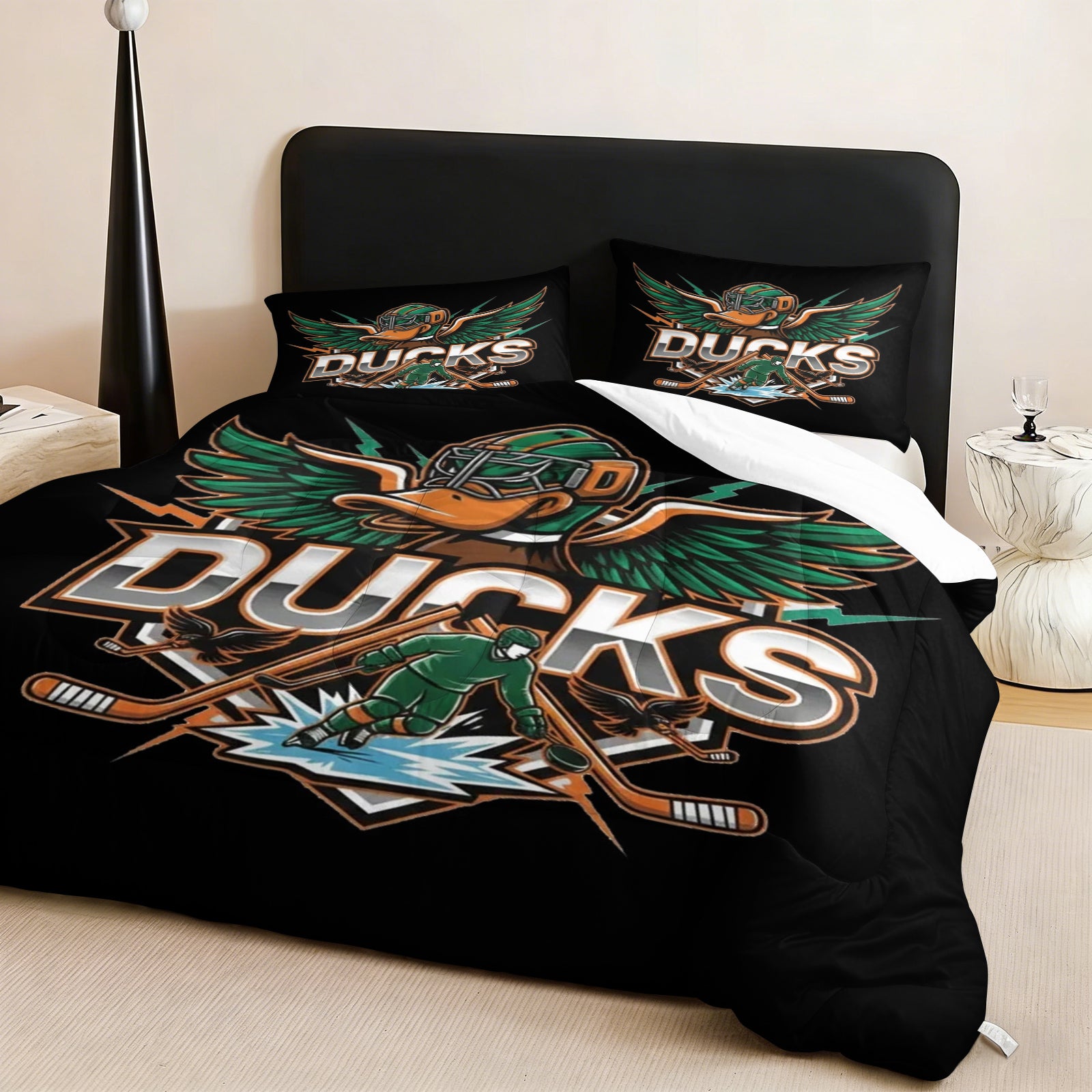 Anaheim Ducks Hockey League Comforter Pillowcase Sets Blanket All Season Reversible Quilted Duvet