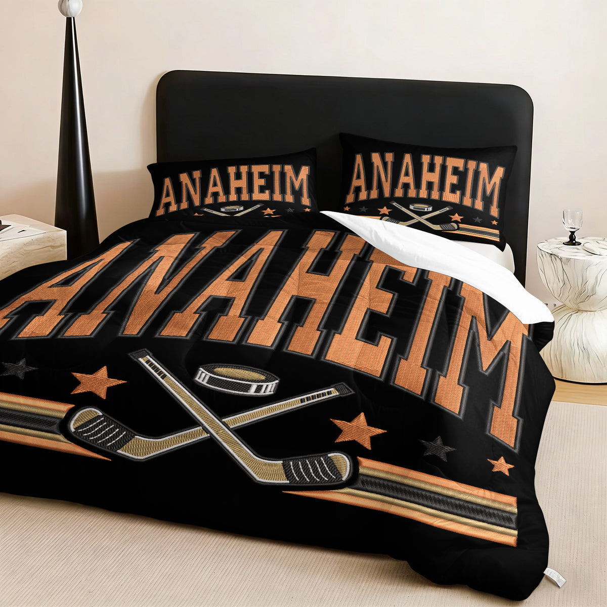 Anaheim Ducks Hockey League Comforter Pillowcase Sets Blanket All Season Reversible Quilted Duvet
