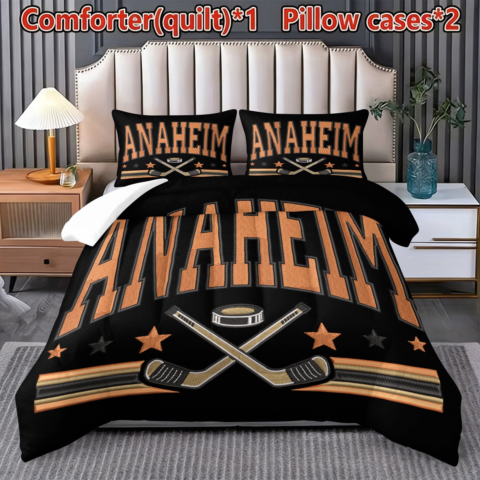 Anaheim Ducks Hockey League Comforter Pillowcase Sets Blanket All Season Reversible Quilted Duvet
