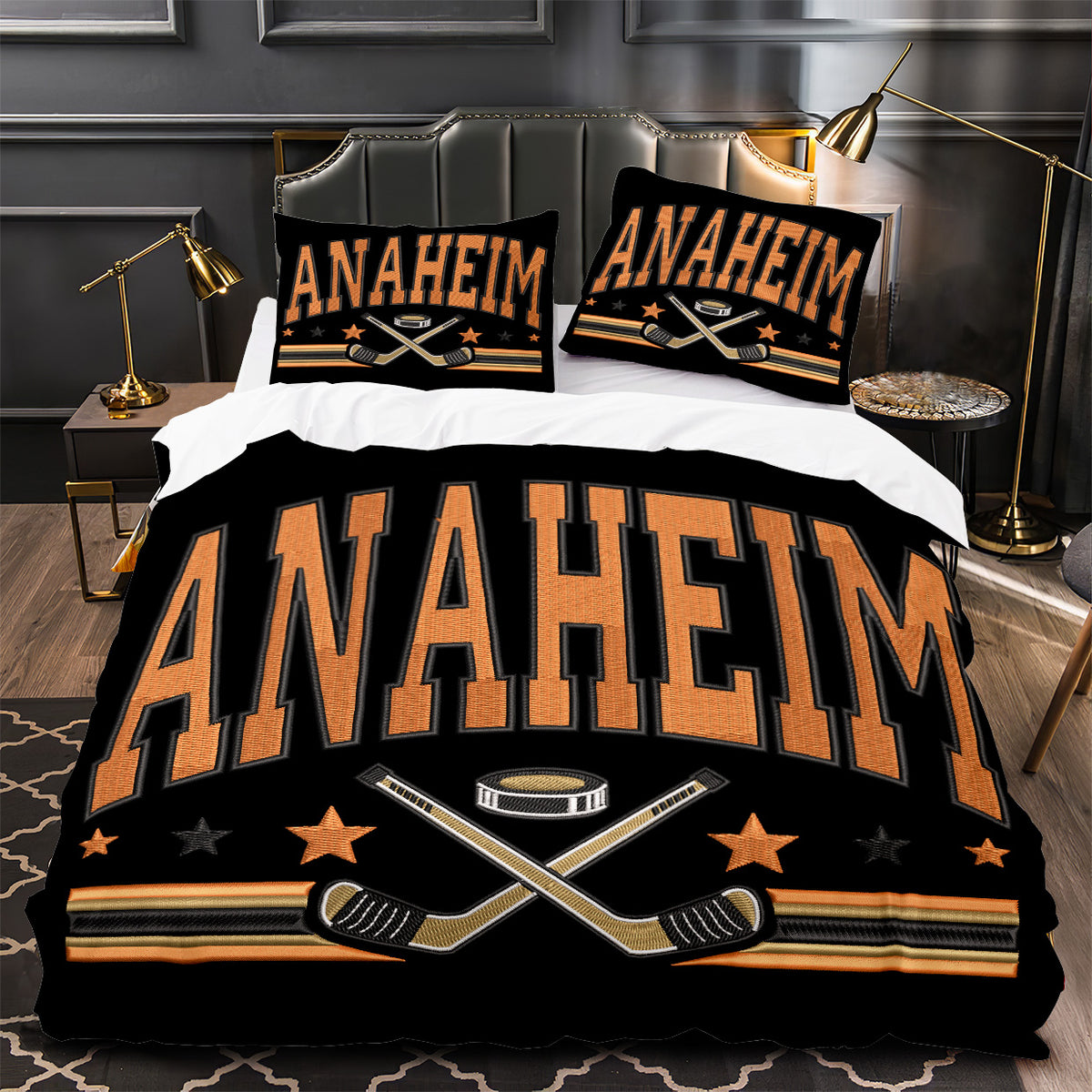 Anaheim Ducks Hockey Duvet Cover Quilt Case Pillowcase Bedding Set Without Filler