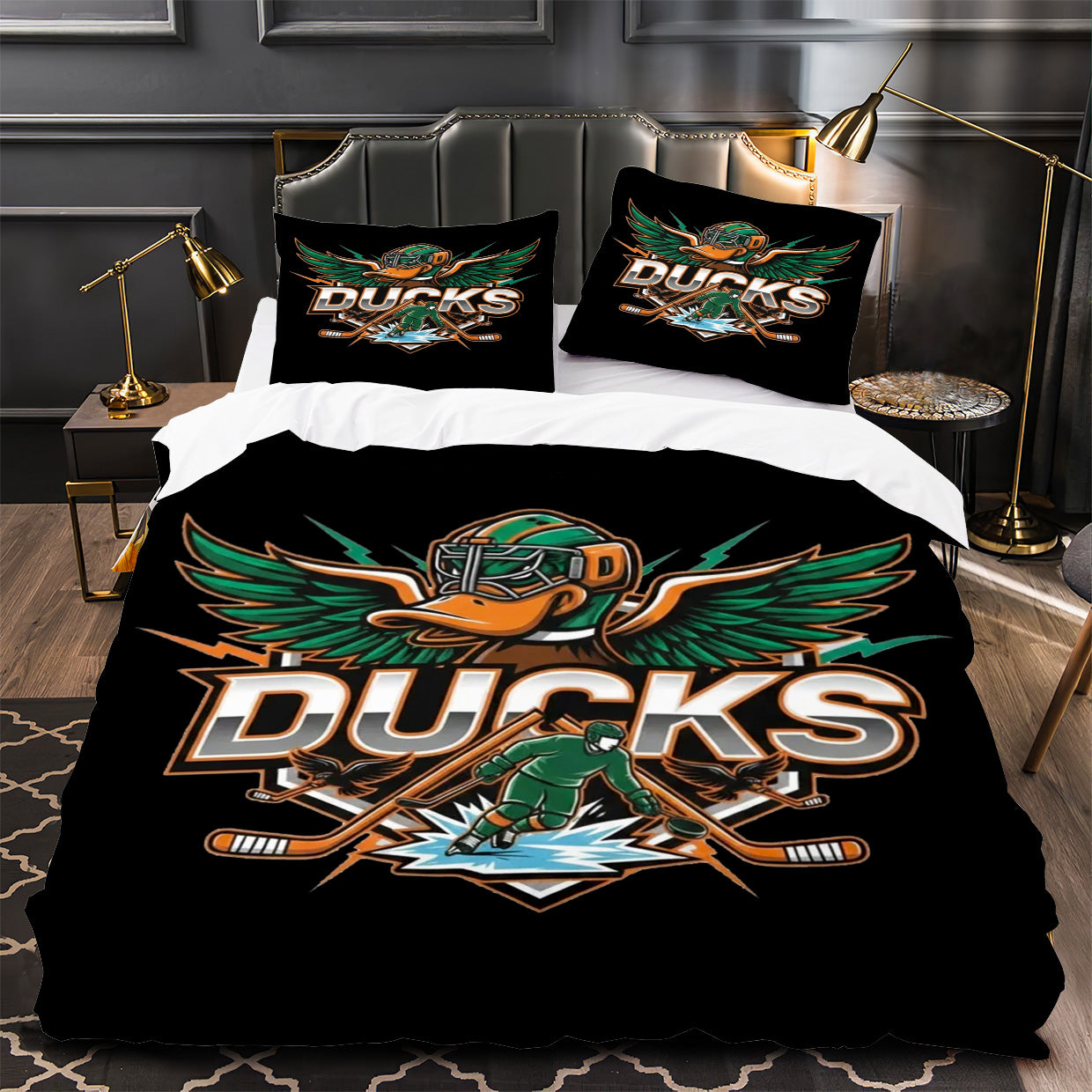 Anaheim Ducks Hockey Duvet Cover Quilt Case Pillowcase Bedding Set Without Filler