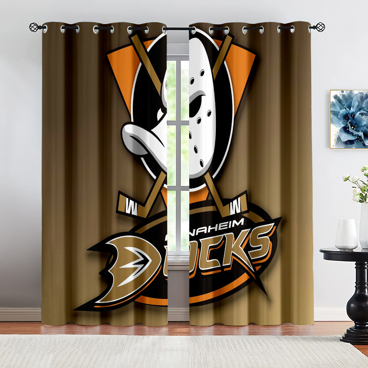 Anaheim Ducks Hockey League Blackout Curtains Drapes For Window Treatment Set