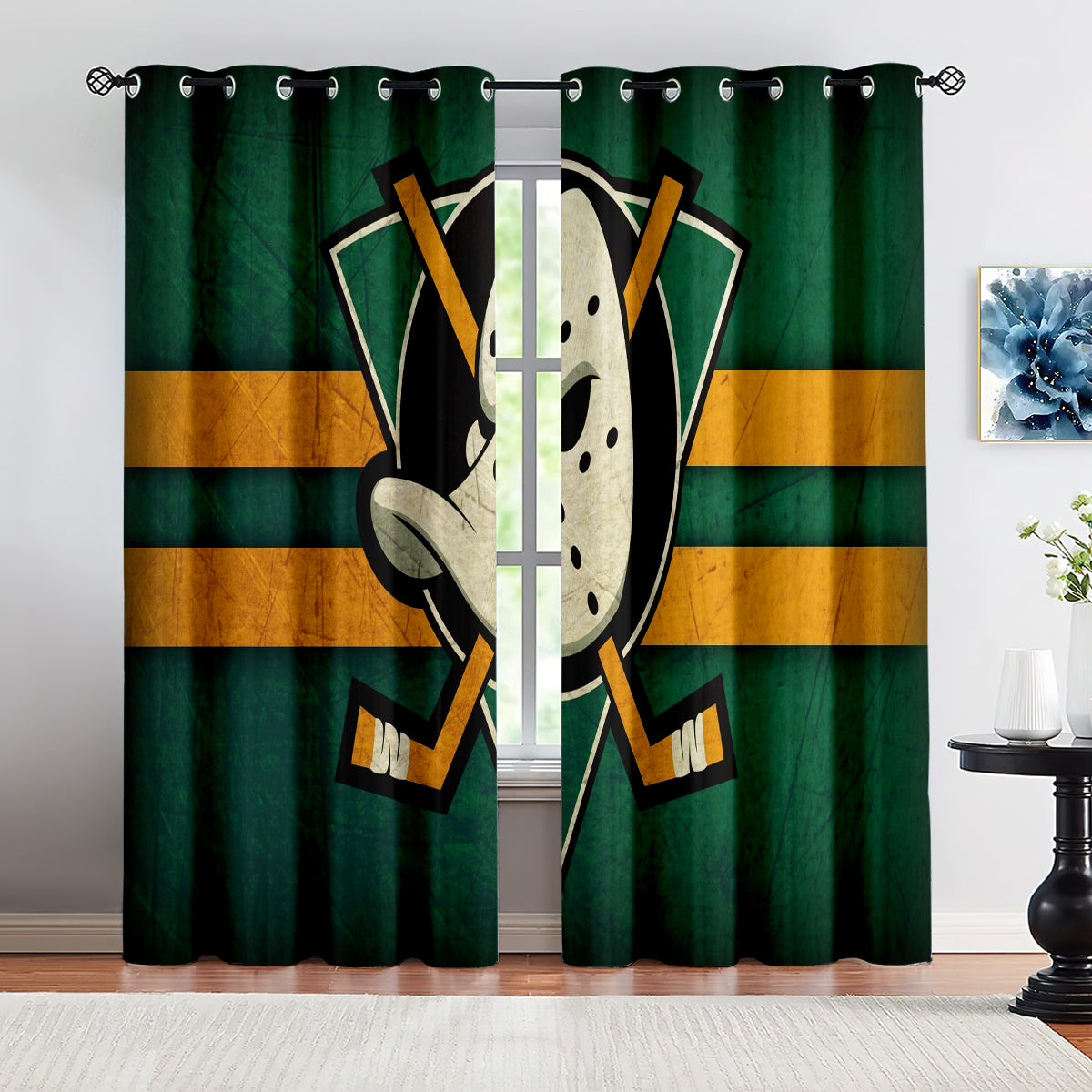 Anaheim Ducks Hockey League Blackout Curtains Drapes For Window Treatment Set