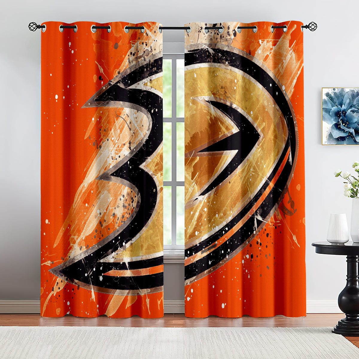 Anaheim Ducks Hockey League Blackout Curtains Drapes For Window Treatment Set