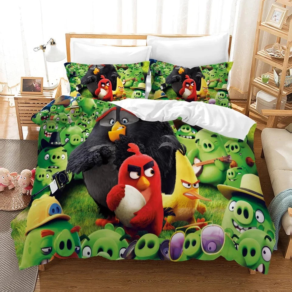 Angry Birds Duvet Cover Quilt Cover Pillowcase Bedding Set Bedroom Decor