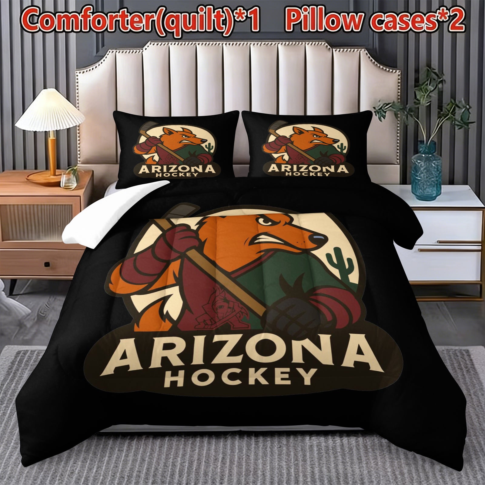 Arizona Coyotes Hockey League Comforter Pillowcase Sets Blanket All Season Reversible Quilted Duvet