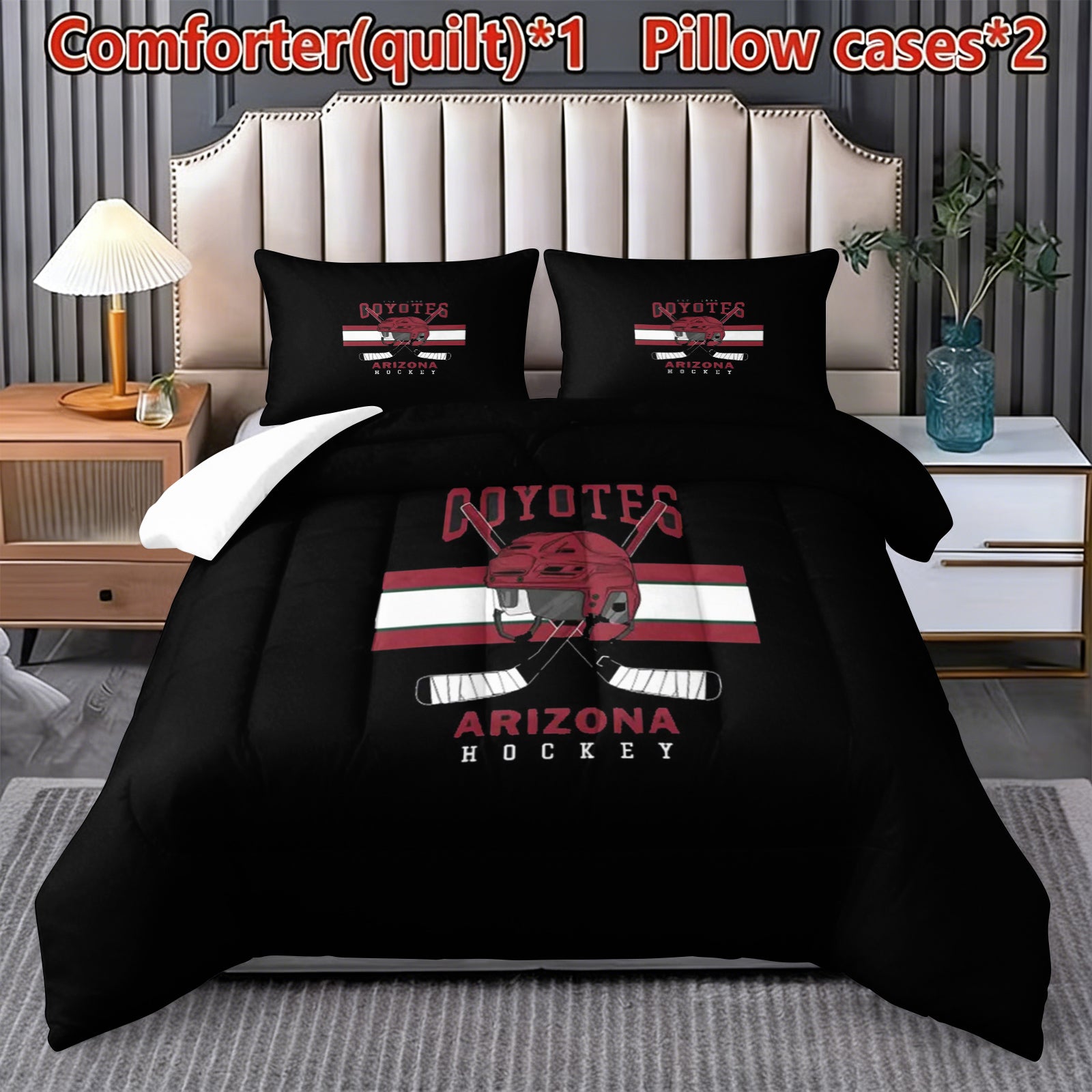 Arizona Coyotes Hockey League Comforter Pillowcase Sets Blanket All Season Reversible Quilted Duvet