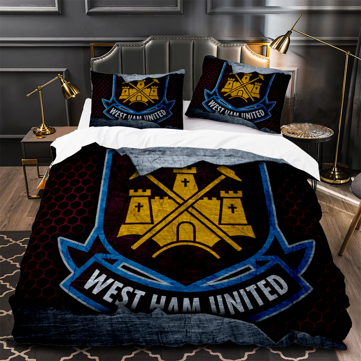 West Ham United Soccer Duvet Cover Quilt Case Pillowcase Bedding Set Without Filler
