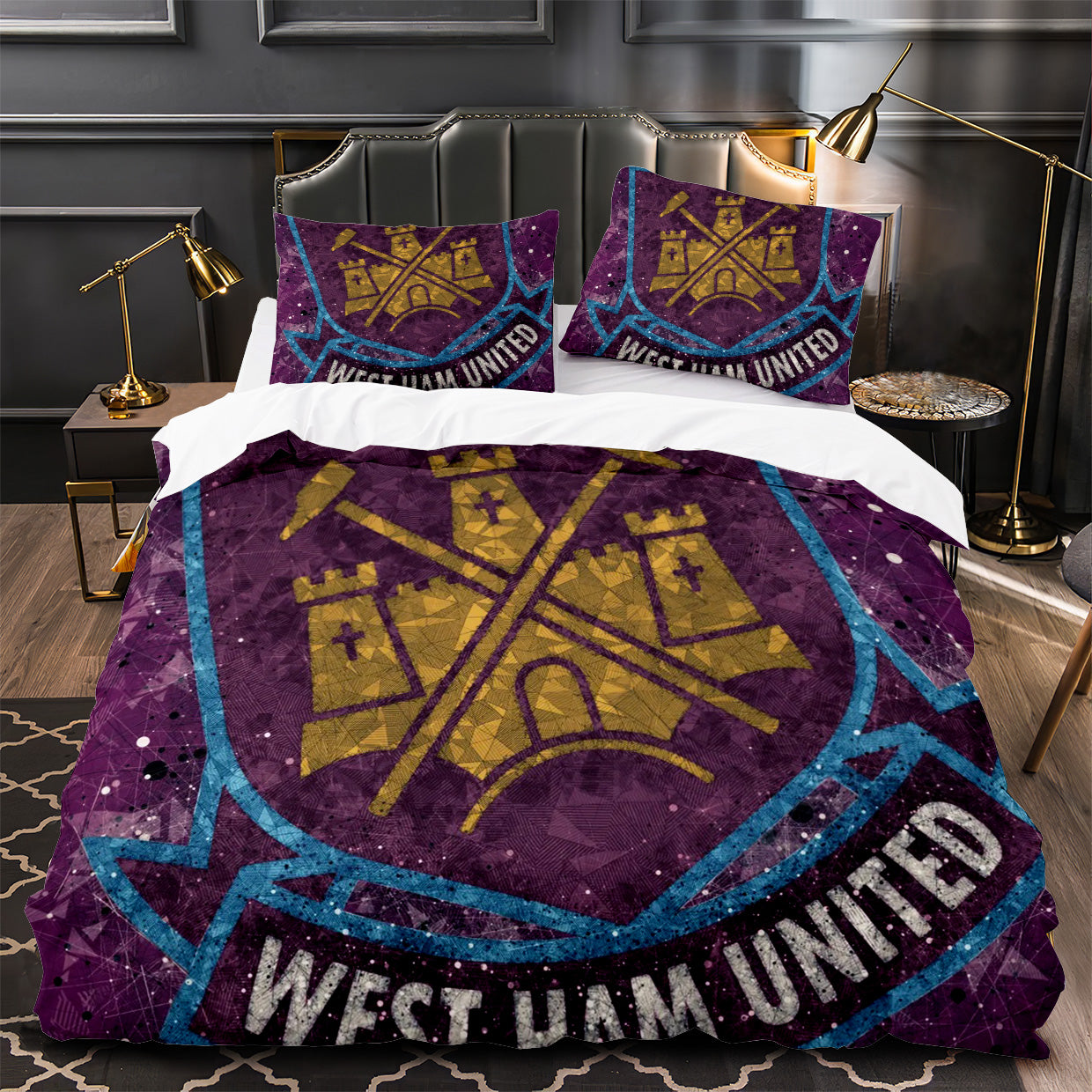 West Ham United Soccer Duvet Cover Quilt Case Pillowcase Bedding Set Without Filler