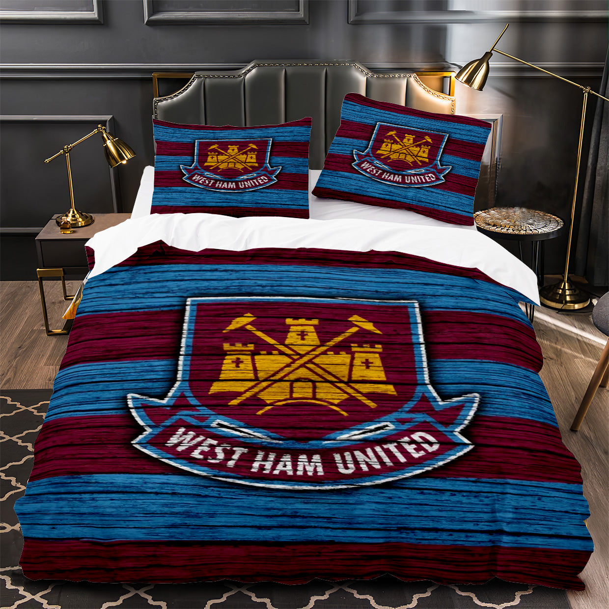 West Ham United Soccer Duvet Cover Quilt Case Pillowcase Bedding Set Without Filler