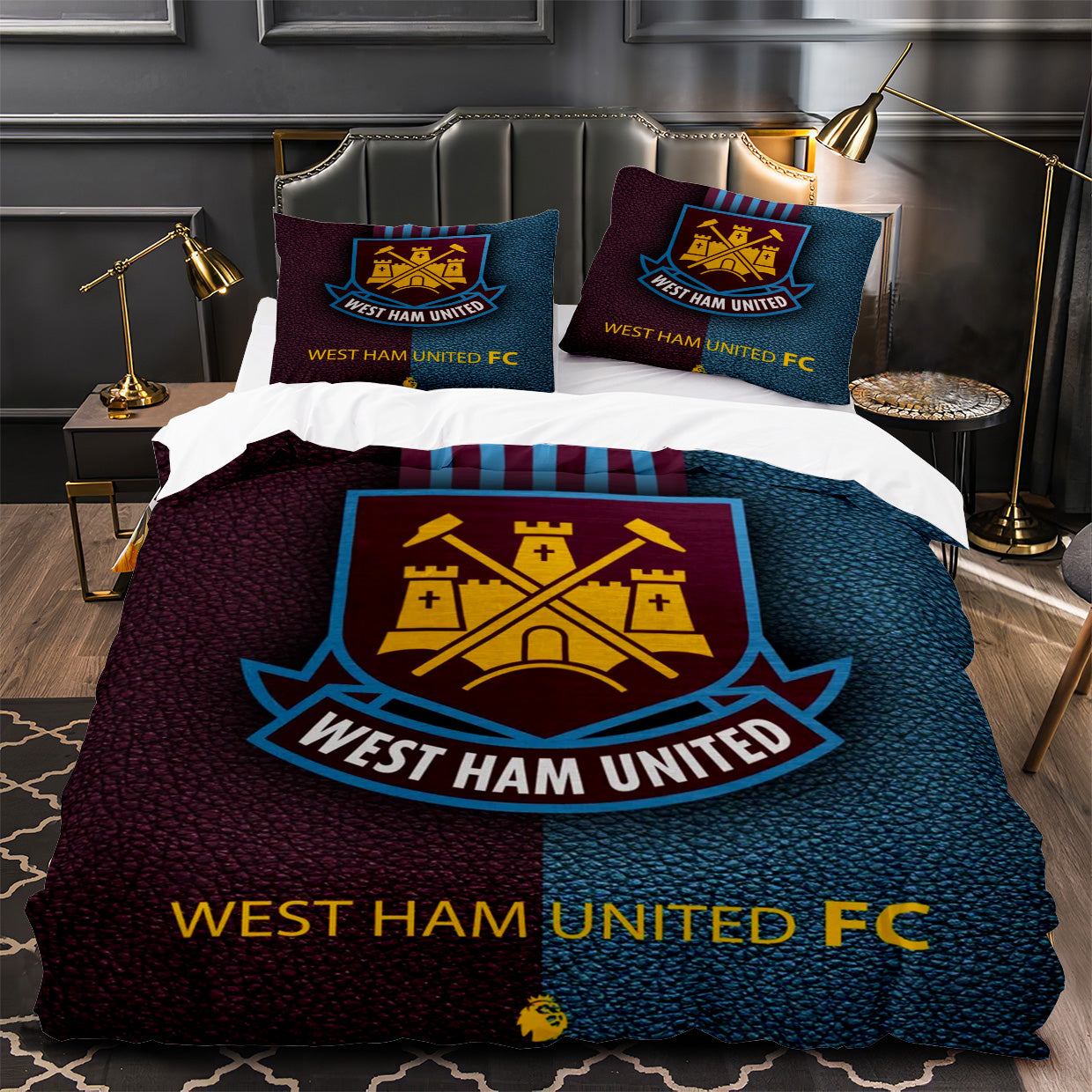 West Ham United Soccer Duvet Cover Quilt Case Pillowcase Bedding Set Without Filler