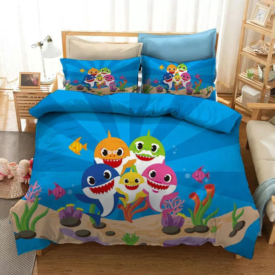 Baby Shark Duvet Cover Quilt Case Pillowcase Bedding Set Without Filler