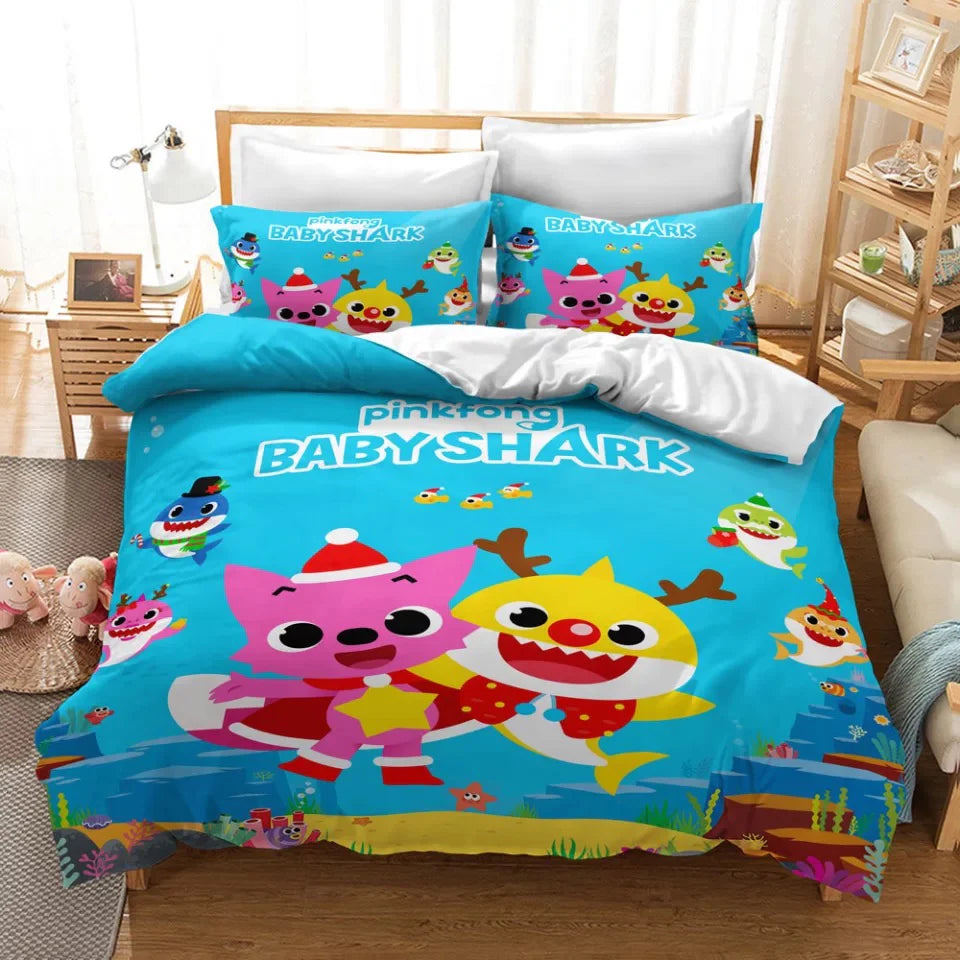Baby Shark Duvet Cover Quilt Case Pillowcase Bedding Set Without Filler