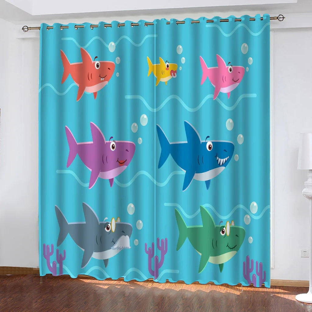 2024 NEW Baby Shark Pattern Curtains Blackout Window Drapes