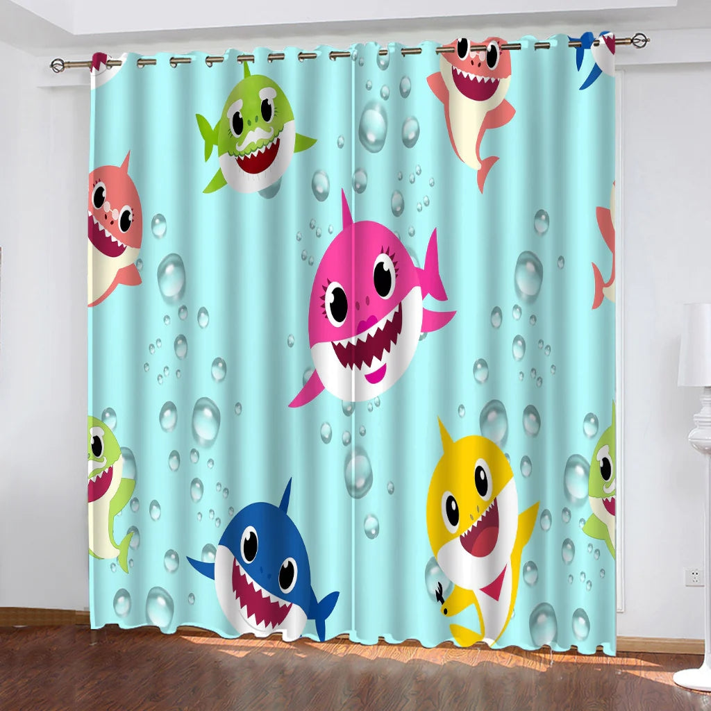 2024 NEW Baby Shark Pattern Curtains Blackout Window Drapes