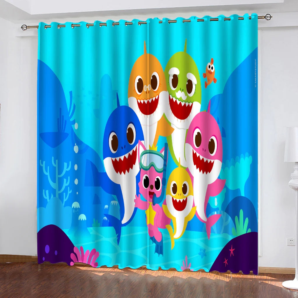 2024 NEW Baby Shark Pattern Curtains Blackout Window Drapes