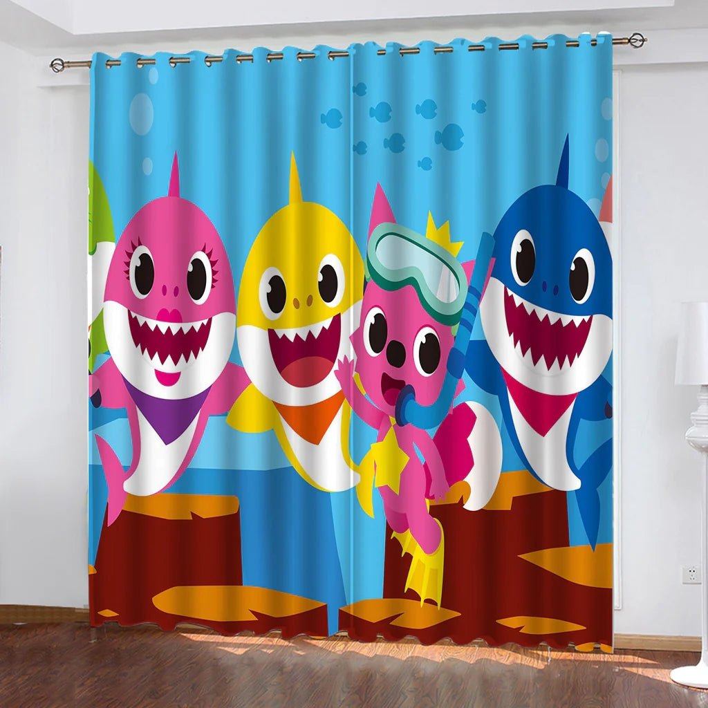 2024 NEW Baby Shark Pattern Curtains Blackout Window Drapes