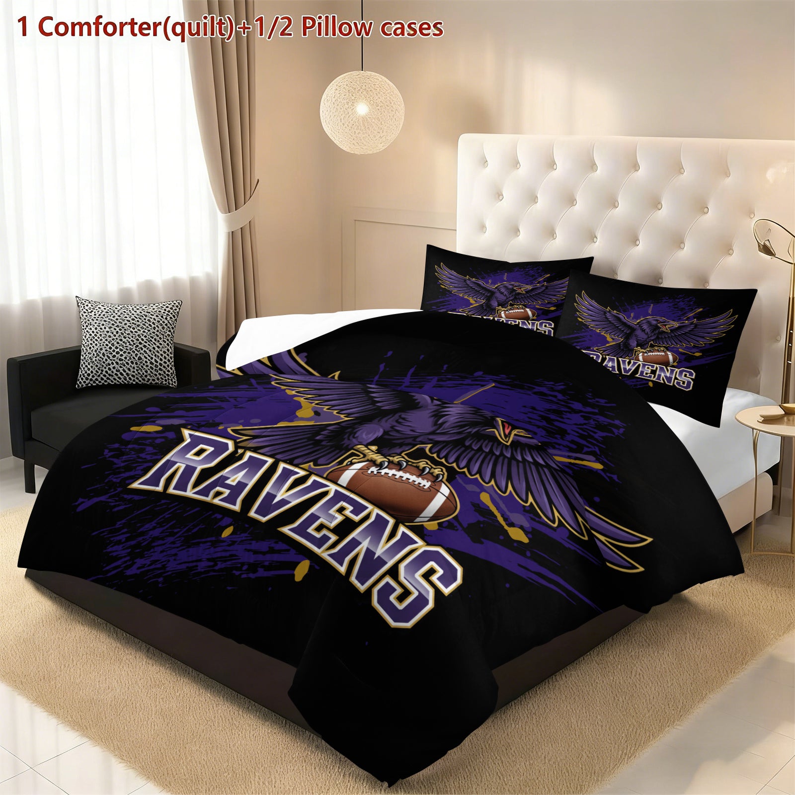 Baltimore Ravens Comforter Pillowcase Sets Blanket All Season Reversible Quilted Duvet