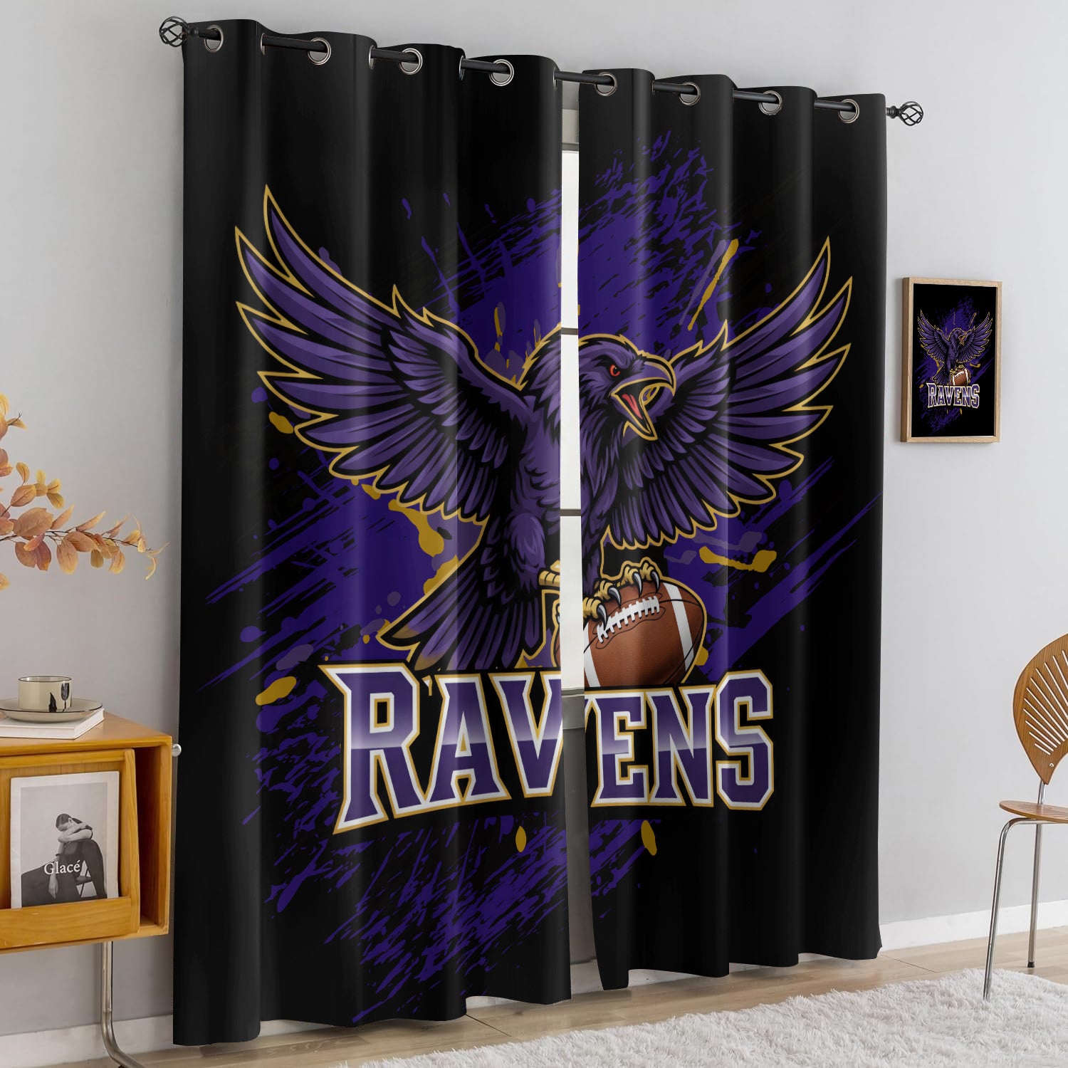 Baltimore Ravens Blackout Curtains Drapes for Window Treatment Set