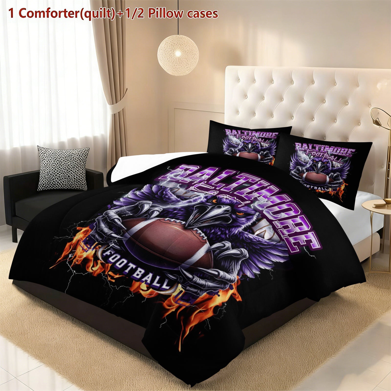 Baltimore Ravens Comforter Pillowcase Sets Blanket All Season Reversible Quilted Duvet