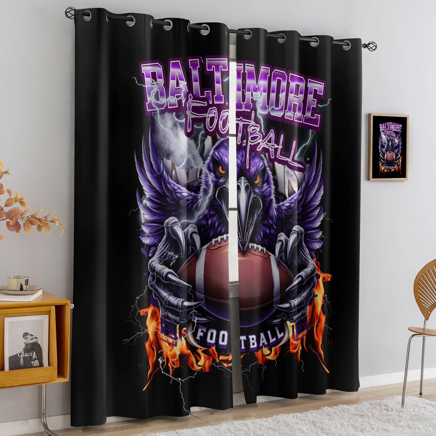 Baltimore Ravens Blackout Curtains Drapes for Window Treatment Set