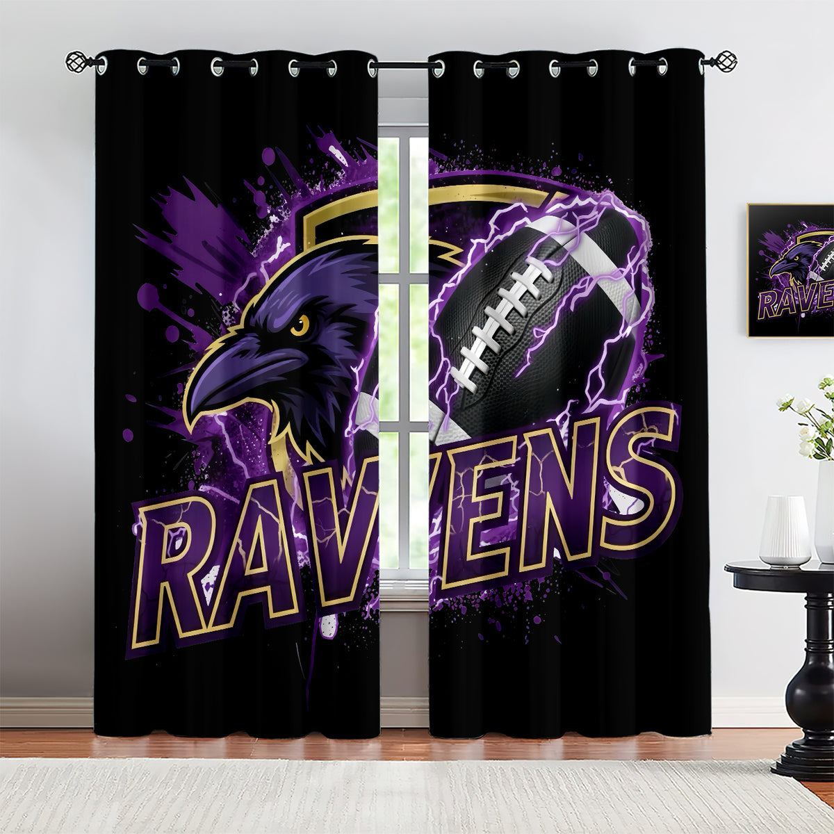 Baltimore Ravens Blackout Curtains Drapes for Window Treatment Set