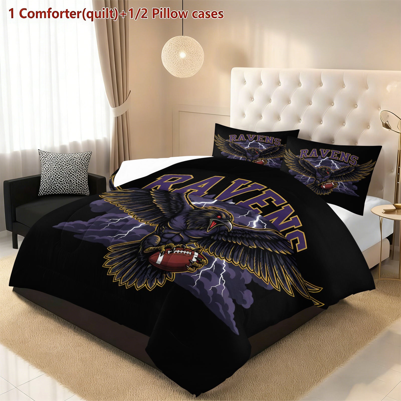 Baltimore Ravens Comforter Pillowcase Sets Blanket All Season Reversible Quilted Duvet