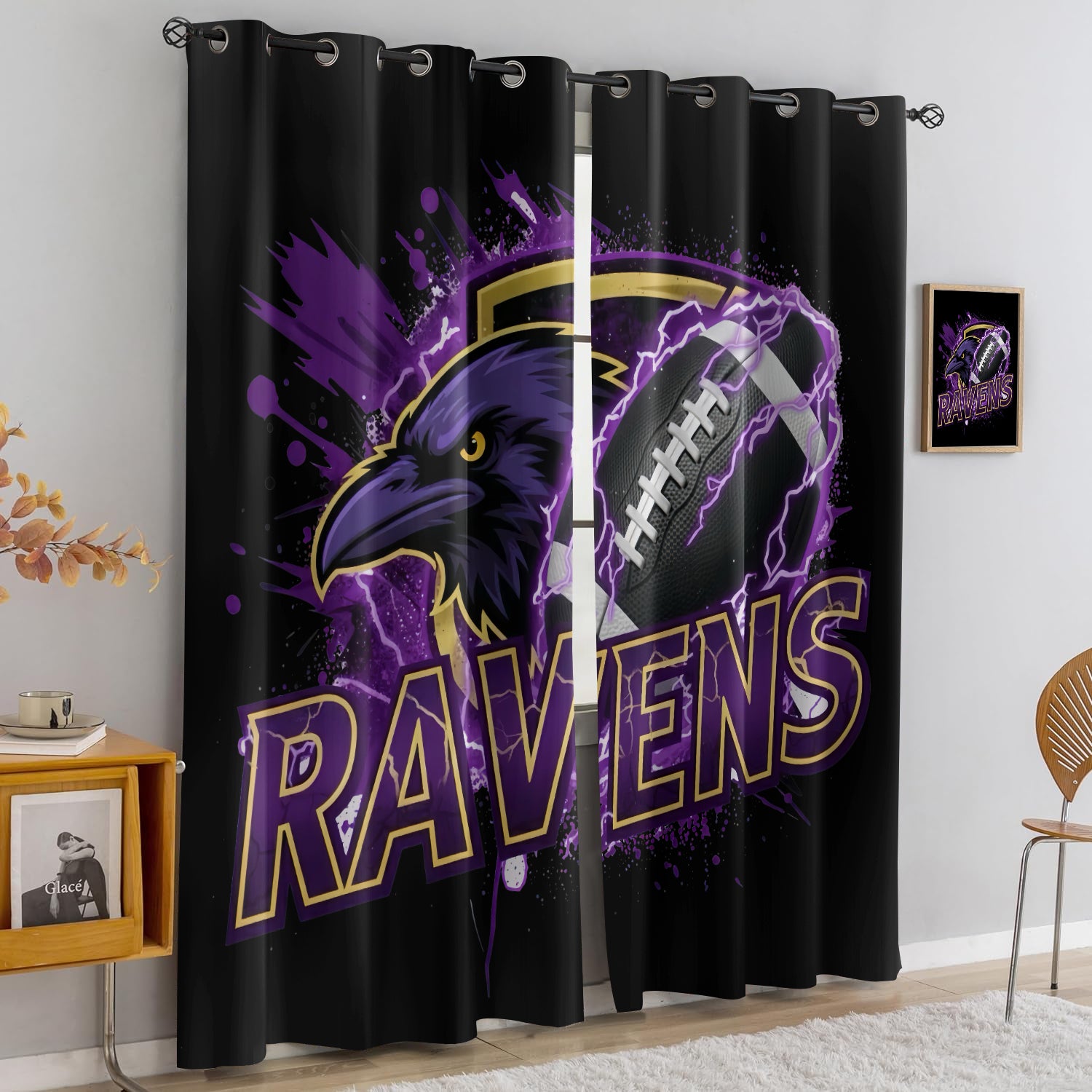 Baltimore Ravens Blackout Curtains Drapes for Window Treatment Set