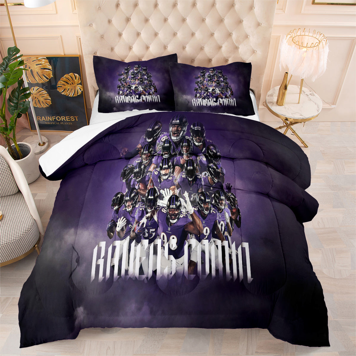 Baltimore Ravens Football Team Comforter Pillowcase Sets Blanket All Season Reversible Quilted Duvet