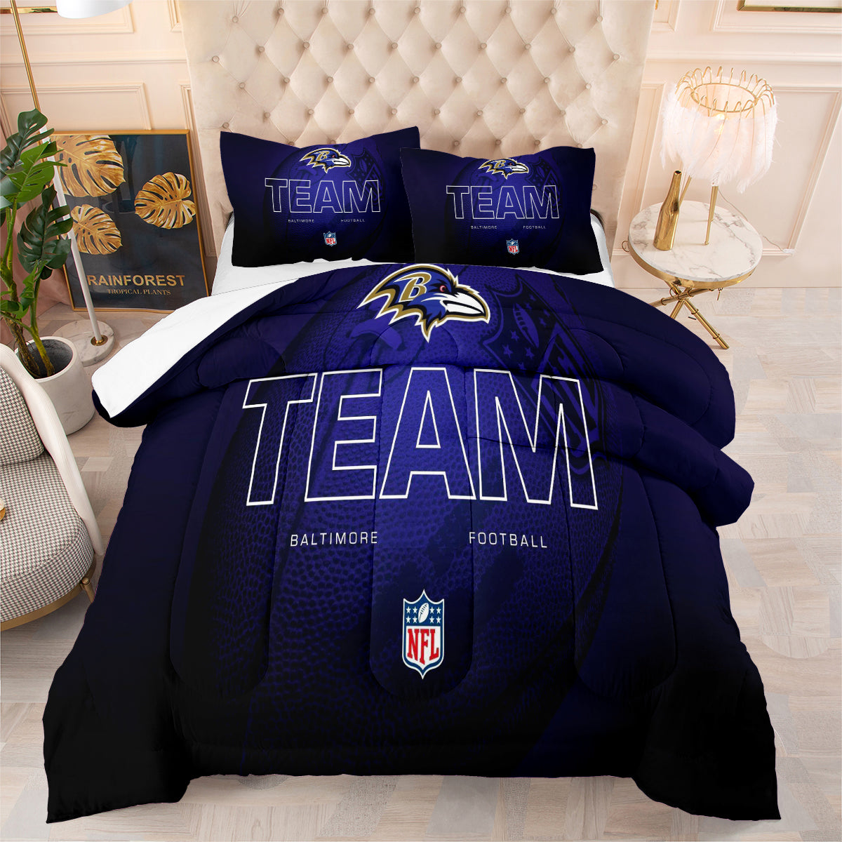 Baltimore Ravens Football Team Comforter Pillowcase Sets Blanket All Season Reversible Quilted Duvet