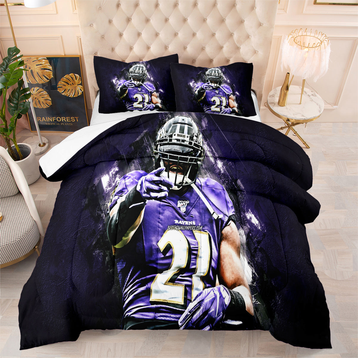 Baltimore Ravens Football Team Comforter Pillowcase Sets Blanket All Season Reversible Quilted Duvet