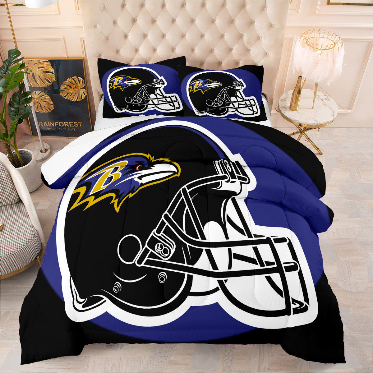 Baltimore Ravens Football Team Comforter Pillowcase Sets Blanket All Season Reversible Quilted Duvet