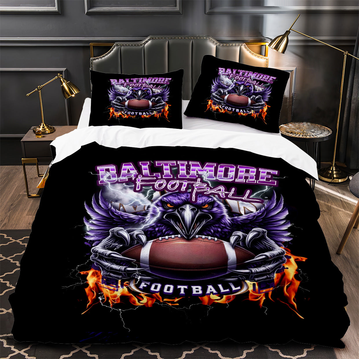Baltimore Ravens Football Duvet Cover Quilt Case Pillowcase Bedding Set Without Filler
